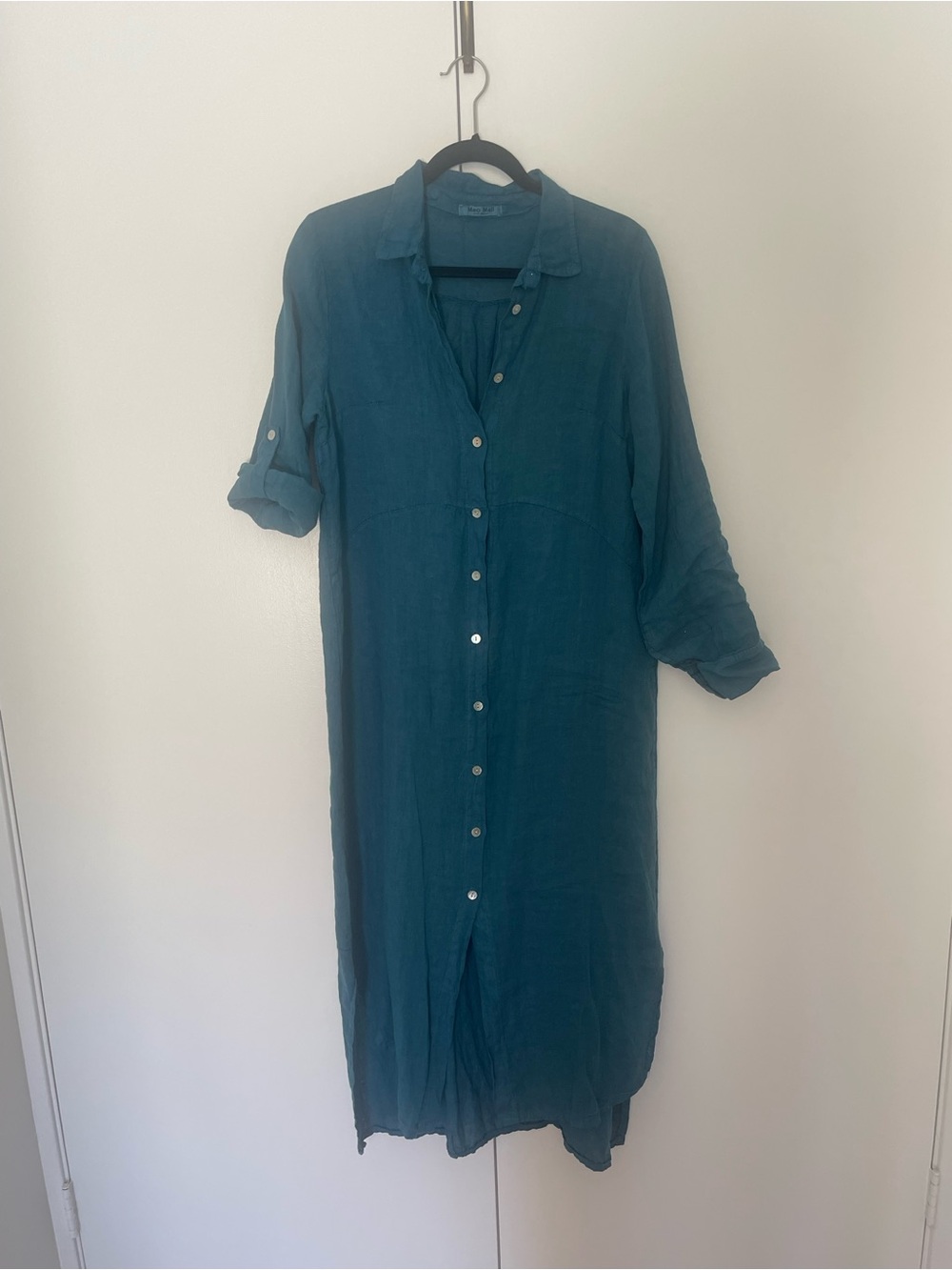 Relaxed Teal Button-Front Midi Dress